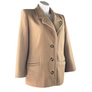 Mackintosh 100% Wool Single Breasted Peacoat Button Up Lined Beige Tan Womens 14